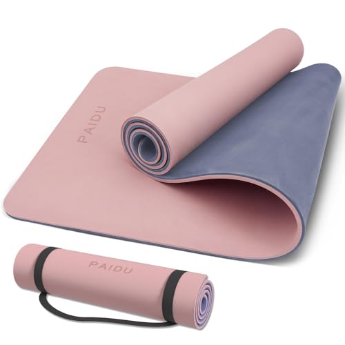 PAIDU Yoga Mat Non Slip Anti-tear,extra thick-2/5 inch（10MM）High Resiliency Professional POE Yoga Mats for Women Men Kids,72'x24'inch,Workout, Yoga, Pilates and Floor Exercise, with Carrier Strap