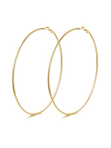 FindChic 14K Gold Extra Big Hoop Earrings for Women 100mm Oversized Stainless Steel Hoops Hypoallergenic Thin Lightweight Earrings