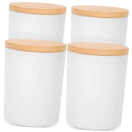 Gogogmee 4 Juegos Tarros de Vidrio Esmerilado para Velas Aromáticas con Tapa de Bambú Recipientes Vacíos para Hacer Velas DIY y Cosméticos Frascos Boticario para Decoración y Regalo