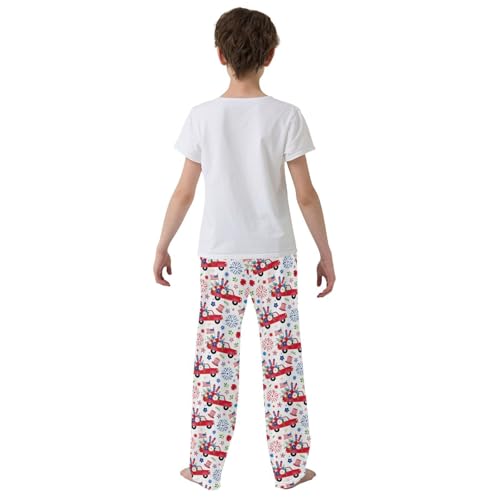 ZZXXB American Patriotic Day Car and Fireworks Boys Long Pants Soft Trousers Kids Lounge Bottoms with Pockets S-XL3