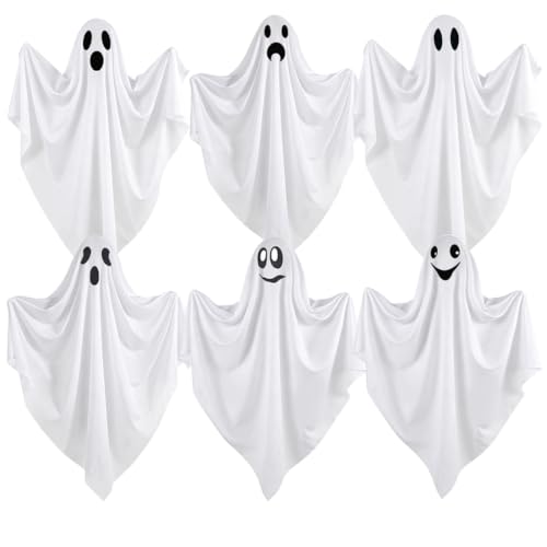 Plamerx 6 Pcs Halloween Hanging Ghosts, 27.5'' Flying Ghost for Outdoor Front Yard Porch Patio Lawn Garden Trees Holiday Party Décor Halloween Decorations - image 1
