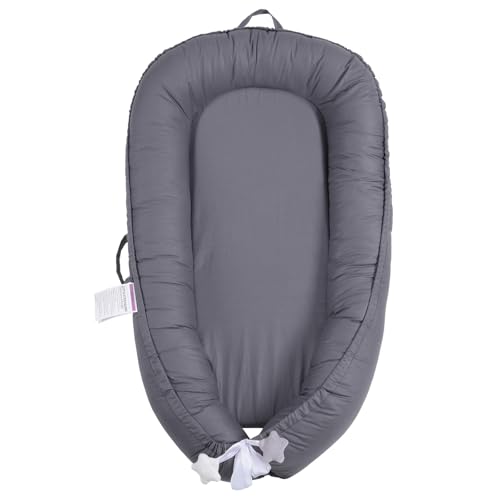 Fugualin Infant Lounger, Baby Nest Cover for Baby Girls & Boys, Newborn Essentials for Baby 0-12 Months, 100% Cotton Breathable, Co Sleeper for Baby in Bed (Grey)