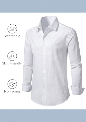 Linen Shirts for Men Casual Button Down Long Sleeve Shirt Solid Summer Beach Hawaiian Shirts2