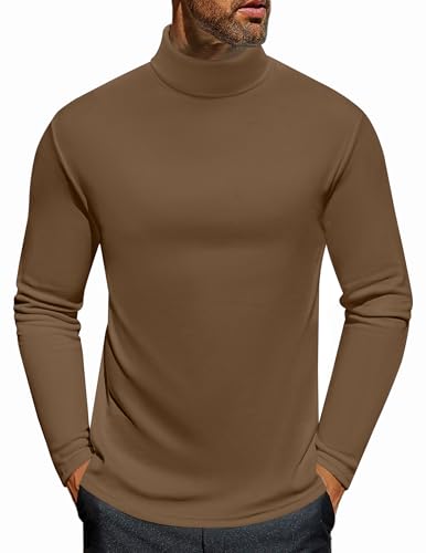 Ekouaer Men's Turtleneck Long Sleeve Turtle Neck Shirts Basic Lightweight Undershirt Thermal Pullover Sweater Brown M