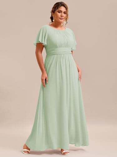 Image of Ever-Pretty Plus Elegant Formal Dresses for Curvy Women Round Neck Short Sleeves Chiffon Bridesmaid Mother of The Bride Dress