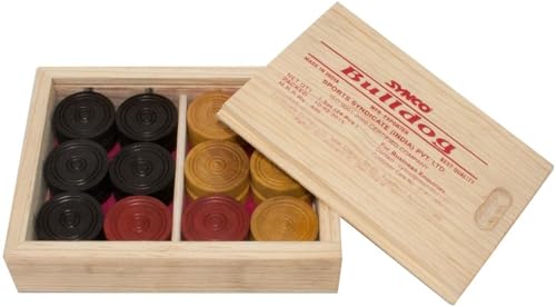 Image of Synco Professional Wooden Carrom Coins Board Game Set | 24 Carrom Board Coins in Special Case (Bulldog)