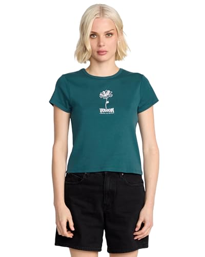 Image of Volcom Women's Have a Clue Short Sleeve Tee - Fitted T-Shirt with Striped Neck Taping