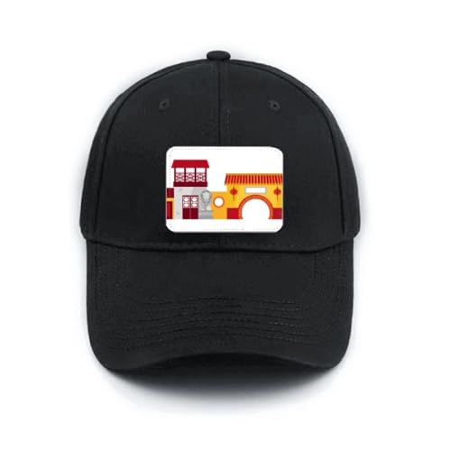 Casquette de baseball noire aux finitions soignées et motif architecture de Chine