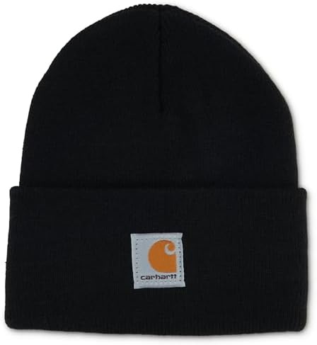 Carhartt Unisex Kids Youth Knit Beanie Cuff Hat, Caviar Black (Youth), One Size