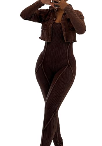 LAJIOJIO Bodycon 2 Piece Sets for Women,Long Sleeve Cropped Jackets