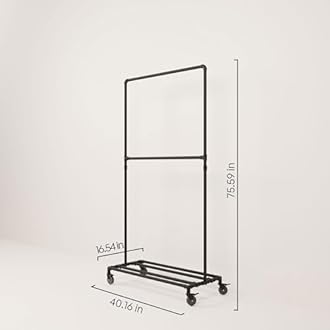 pamo Industrial Pipe Clothing Rack - 130 lbs Capacity - Portable & Free Standing Clothes Rack with Wheels, Walk In Closet for Wardrobe