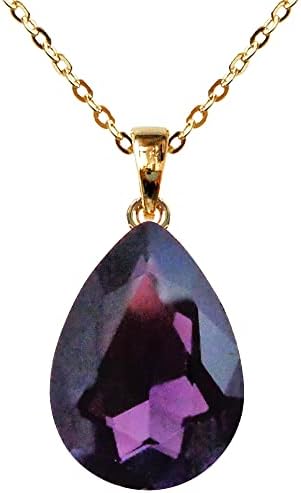 Navachi 18k Gold Plated Crystal Pear-Shaped Zirconia Pendant Necklace 16"+2"