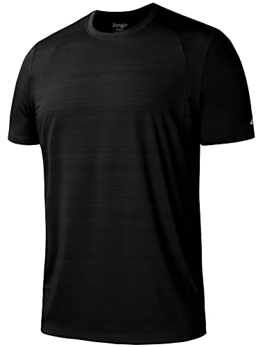 Zengjo Mens Athletic Shirt Short Sleeve(Marled Black,M) #TOP21