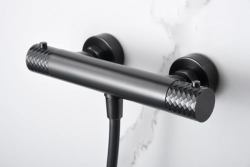 MICE - Rubinetteria termostatica per doccia con manico e flesso in ottone - Rubinetteria miscelatore termostatico per doccia con controllo temperatura Black Gun Metal BTG053-5BGM