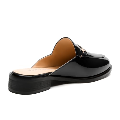 Image of WAYDERNS Mules for Women Slides Loafer Shoes with Low Block Heel Round Closed Toe Comfortable Casual Patent Slip on Backless Loafers Work Business Office Shopping Buckle Mules