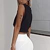Hanaoops Workout Tank Tops for Women Cotton Summer Gym Sleeveless Vest Tops Elastic Running Crop Top Loose Crew Neck Yoga Shirt Black #4