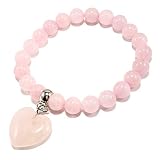 Pink Heart Charm Natural Stones Bracelet Rose Quartz Birthstone Women Bracelet Yoga Chakra Bracelet