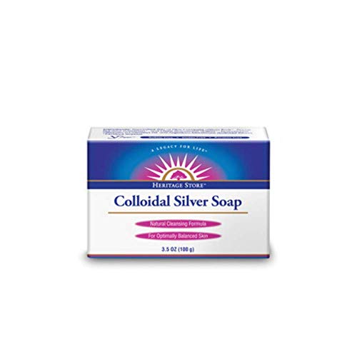 Heritage Store Colloidal Silver Soap Bar - Silver Face & Body Wash for Women & Men Simple & Natural Care for Skin Pure Cleanser with Rosemary Oil Skincare Essentials - 3.5 oz