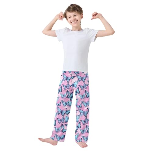 Butterfly Long Pajama Pants Elastic Waist PJ Bottoms with Pockets S A1105173