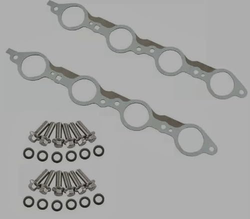 Image of 12617944 LS MLS Exhaust Header Exhaust Manifold Gasket Bolts Kit Compatible with Silverado Sierra Suburban 1500 2500 HD Yukon CTS Escalade MLS LS LQ LM7 4.8L 5.3L 5.7L 6.0L 6.2L (with Bolts)