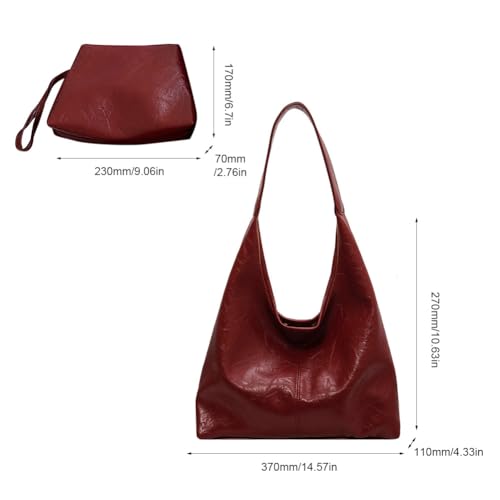 Image of Women Vintage Hobo Bag Casual PU Leather Shoulder Bag Large Capacity Retro Tote Handbag Soft Underarm Bag Daily Dat