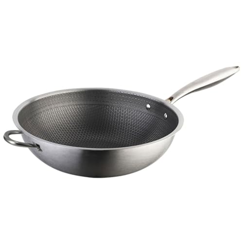 Wok de acero inoxidable con molde de panal y doble mango miniatura 1