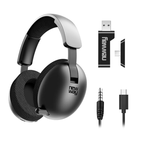 NEWWAY NH251   Auriculares inalámbricos con micrófono retráctil, triple modo WiFi de 2,4 GHz/BT/Jack 3,5 mm, receptor USB/USB C, para PC, ordenador portátil, smartphone, consolas, tablet y Mac (Negro)