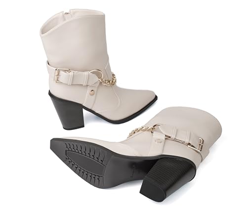 Image of Women's Chain Detail Western Ankle Boots Pointed Toe Block Heel