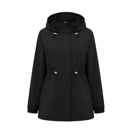 Chaqueta impermeable de mujer con capucha cortavientos casual color sólido 5