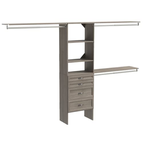 ClosetMaid SuiteSymphony Wood Closet Organizer Kit with Tower, 3 Hang Rods, Top Shelves, 4 Drawers, Adjustable, Fits Spaces 6 - 10 ft. Wide, Graphite Grey