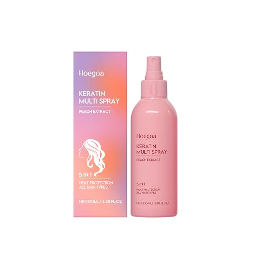 Keratin Multi Spray with Peach Extract, 5 in 1 Heat Protection for All Hair Types, 100ml/3.38 FL.OZ