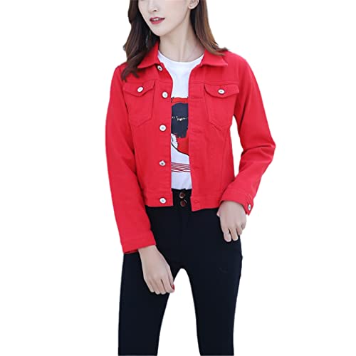Manteau d'automne en jean FULBHPRINT pour femme veste courte rouge XXL