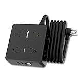 Surge Protector Power Strip - 10 Ft Flat Plug Extension Cord with 8 Widely Outlets and 4 USB Ports(1 USB C), 3 Side Outlet Extender for Home Office, Black, ETL Listed