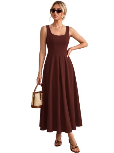 Image of Solid Fit and Flared Round Neck Midi Dress for Women's & Girl's