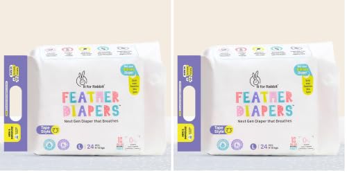 Image of R for Rabbit Tape Style Feather Diaper Large (L) Size for Baby 9 to 14 kgs 24 Units (24 Count, Pack Of 2)