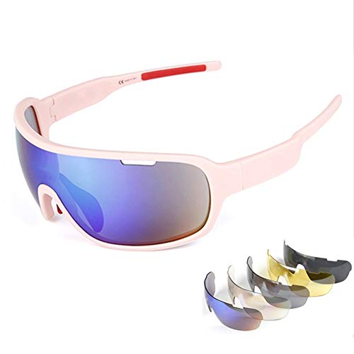 Lorsoul Polarized Sports Sunglasses With 5 Interchangeable Lenes for Men Cycling (Pink#1)