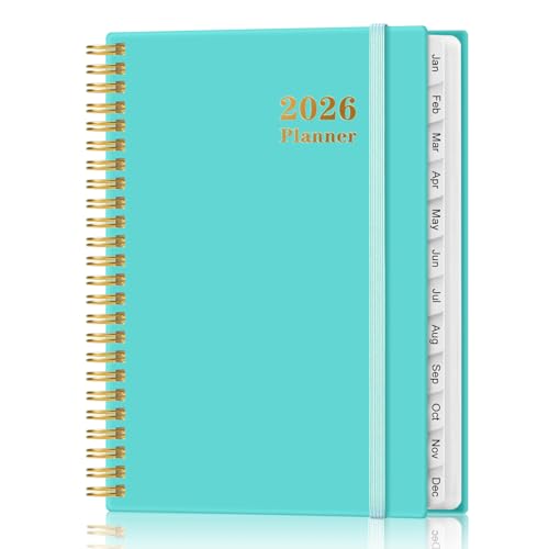 【2026年 女性&男性向け】月間・週間カレンダー手帳 2026年1月~2026年12月 学生計画 12タブ付き オフィス学用品用 インナーポケット 6.4インチ×8.5インチ ティール