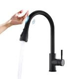 AIMADI Grifo de cocina con sensor táctil, giratorio 360°, grifo mezclador de cocina con ducha, grifo automático de lavabo, color negro