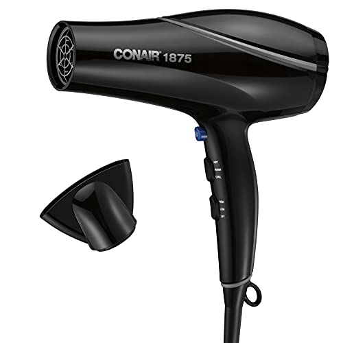 Conair Hair Dryer Style & Shine Natural Crystal Collection, 1875W Hairdryer, 3 Heat Settings, 2 Speeds, Blow Dryer with Concentrator Attachment, Ionic & Hematite-Infused Ceramic Technology, Black by Conair - Used condition - US$21.28