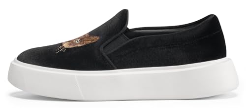 Image of Journey West Women's Fashion Velvet Sneakers with Embroidery Comfortable Slip-On Work Shoes for Women