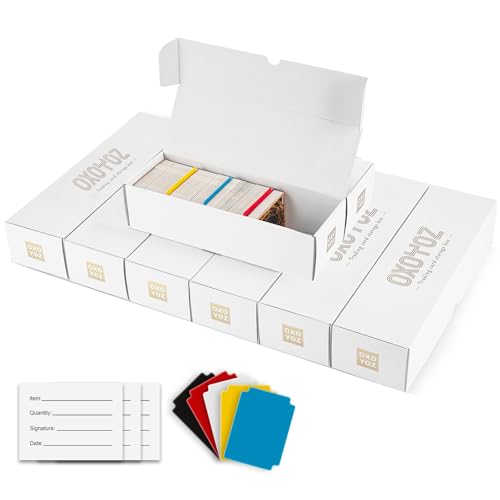 OXOYOZ Trading Card Storage Box 8 Pack, Include 5 Color Dividers 6 Label Stickers 10 Dividers, Card Box for Baseball Football Basketball Sports Cards,Mtg (8 Pack-White-Horizontal, 10.2''L)