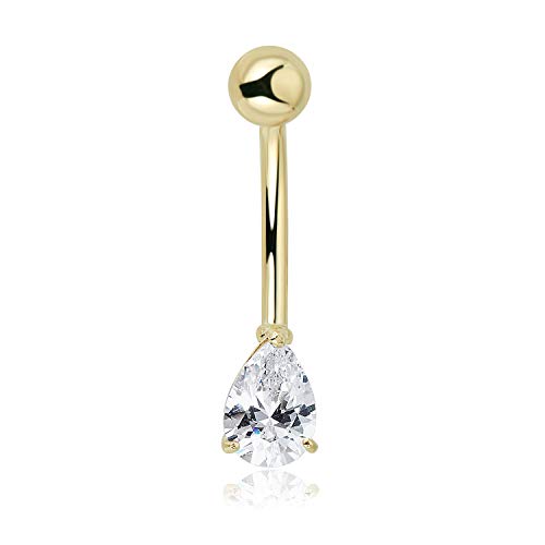 Avora 10K Yellow Gold Simulated Diamond Cz Pear-Shaped Belly Button Ring Body Jewelry (14 Gauge) #TOP12