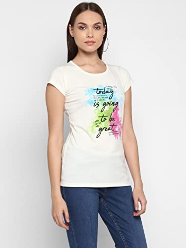 Image of Modeve Women Printed Cotton Blend Half Sleeve Round Neck T-Shirt for Summer
