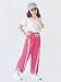 Haloumoning Girls Baggy Wide Leg Pants Kids Striped Elastic Waist Parachute Track Pants with Pockets 5-14 Years Hot Pink