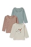 C&A Baby Mädchen T-Shirt Langärmelig Bedruckt|Bedruckt|Unifarben 3er Pack|Multipack Hellbeige 74