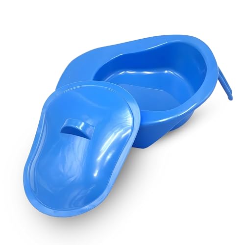 Bedpan for Men & Women with Handle Portable Commode Toilet Aid for Bedbound & Elderly Patients Portable with Handle Easy Clean Bed Urinal for Home Hospital & Post Surgery Care Blue (Blue with lid)
