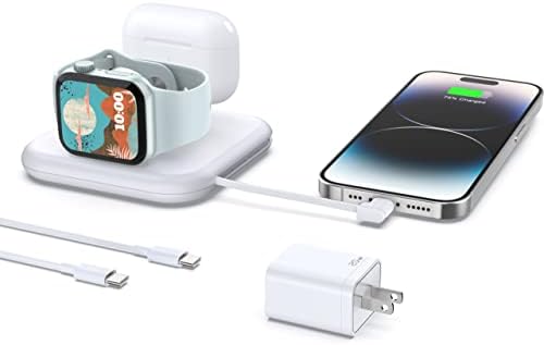 Charging Station for Multiple Devices Apple - 3 in1 Charger Pad with 20W PD Adapter Compatible with iPhone 14 13 12 11 Pro Max XS XR 8 7 6s 6 Wireless Charger Stand for Apple Watch AirPods Series