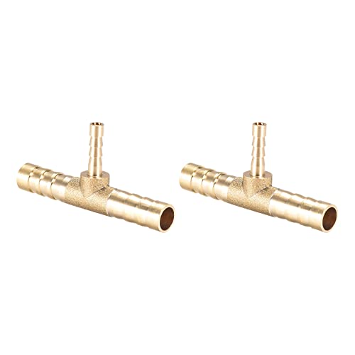 QUARKZMAN 8x4x8mm T-Forma Latón Espiga Manguera Montaje Reductor x 2uds 3 Vías Conector Acoplador para Manguera Conexión, Conector de Lengüeta de Latón [Dorado Tono]