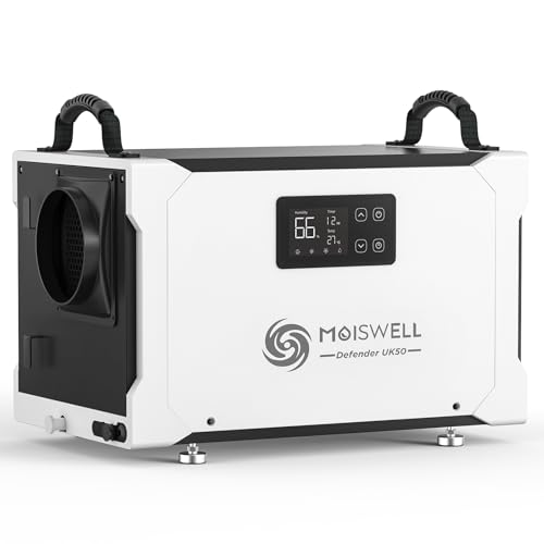 Moiswell 75L Commercial Dehumidifier with Drain Hose for Crawl Spaces, Basements, Industry Water Damage Unit, Large Capacity, Compact, Portable, Auto Defrost, Memory Starting