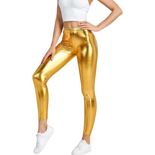 Leggings metalizados brillantes y mallas elásticas para ropa de fiesta.